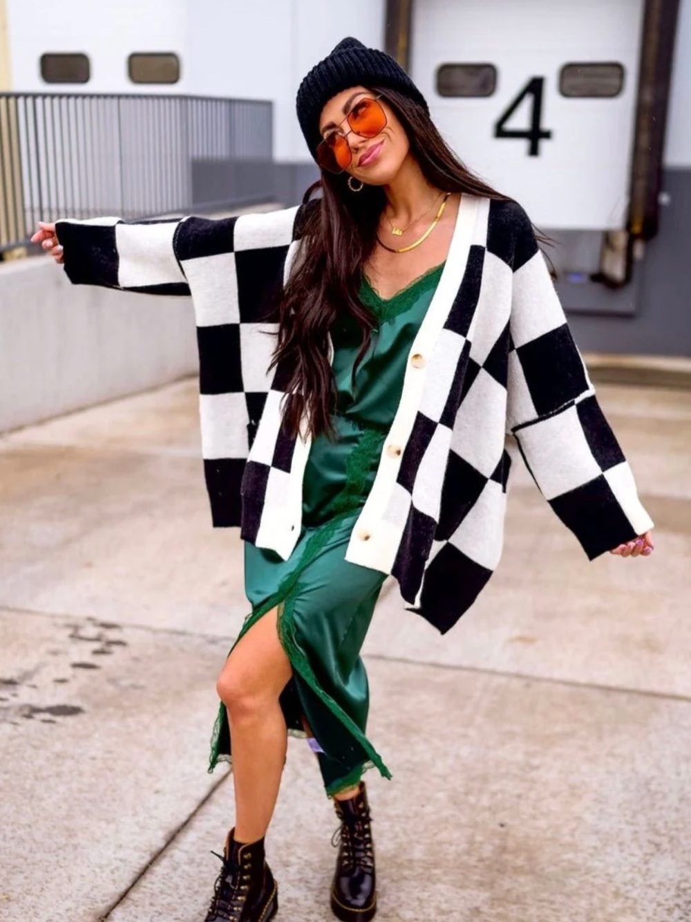 Dressed in Lala Love You Checkerboard Black & White Oversized Cardigan S/M